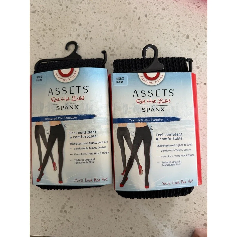 NEW Spanx Assets Red Hot Label Sweater Tights  Sz 2 Black 2-pack